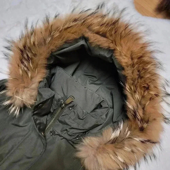 Michael Kors Knee Length Insulated Parka Jacket Coat Olive Green Racoon Hood Fur - Picture 7 of 13